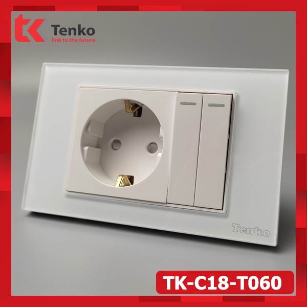 [Giá Sỉ C18]Ổ Cắm Chuẩn ĐỨC kèm 2 Công tắc ĐÈN mặt Kính Cường Lực TENKO Thương Hiệu Nhật TK-C18-060