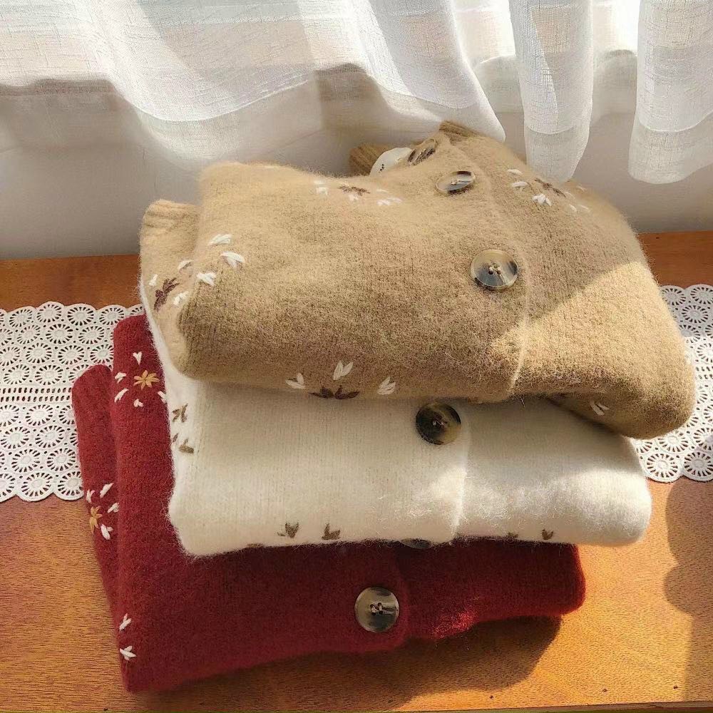 Áo cardigan len thêu hoa cổ tròn loại đẹp | BigBuy360 - bigbuy360.vn