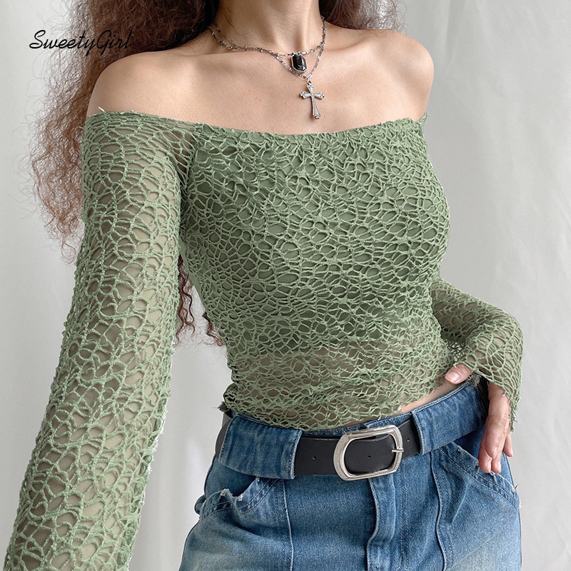 Áo Thun Trễ Vai Tay Dài Màu Trơn 2022 Thời Trang Quyến Rũ Cho Nữ