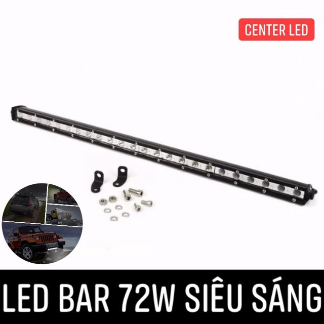 Đèn trợ sáng ô tô led bar 72w chống nước ánh sáng vàng và trắng