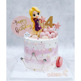Topper mica HPBD tròn hồng