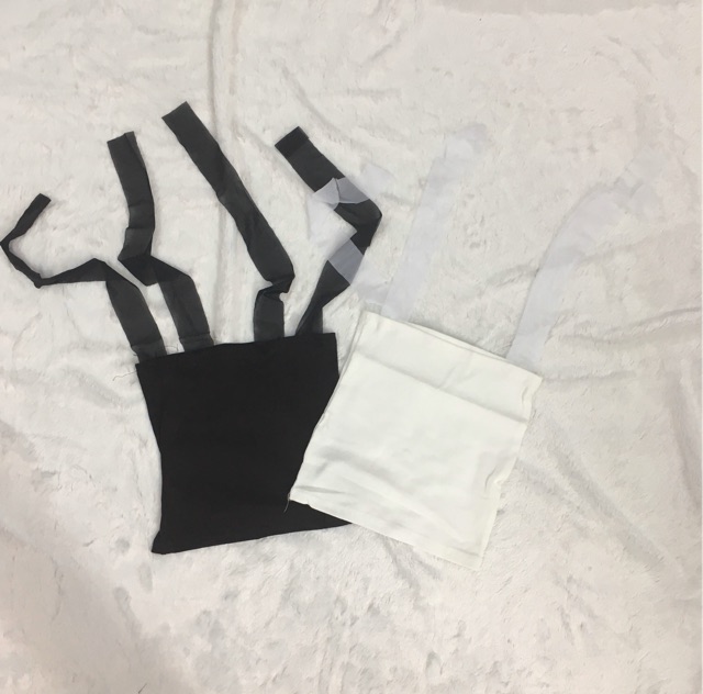 (Ảnh thật) Áo kiểu croptop 2 dây buộc vai (đen/trắng)
