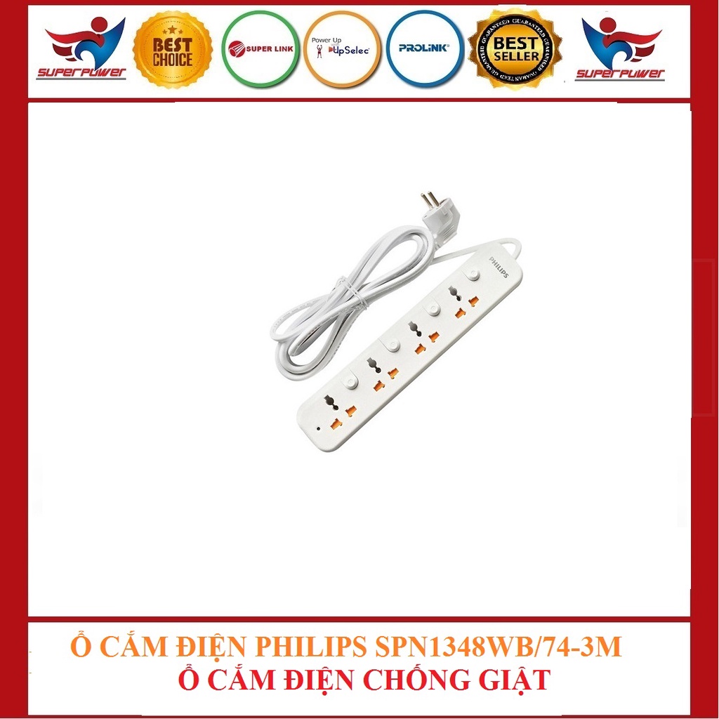 Ổ CẮM ĐIỆN CHỐNG GIẬT PHILIP 4 Ổ CẴM,4 CÔNG TẮC - HÀNG CHÍNH HÃNG