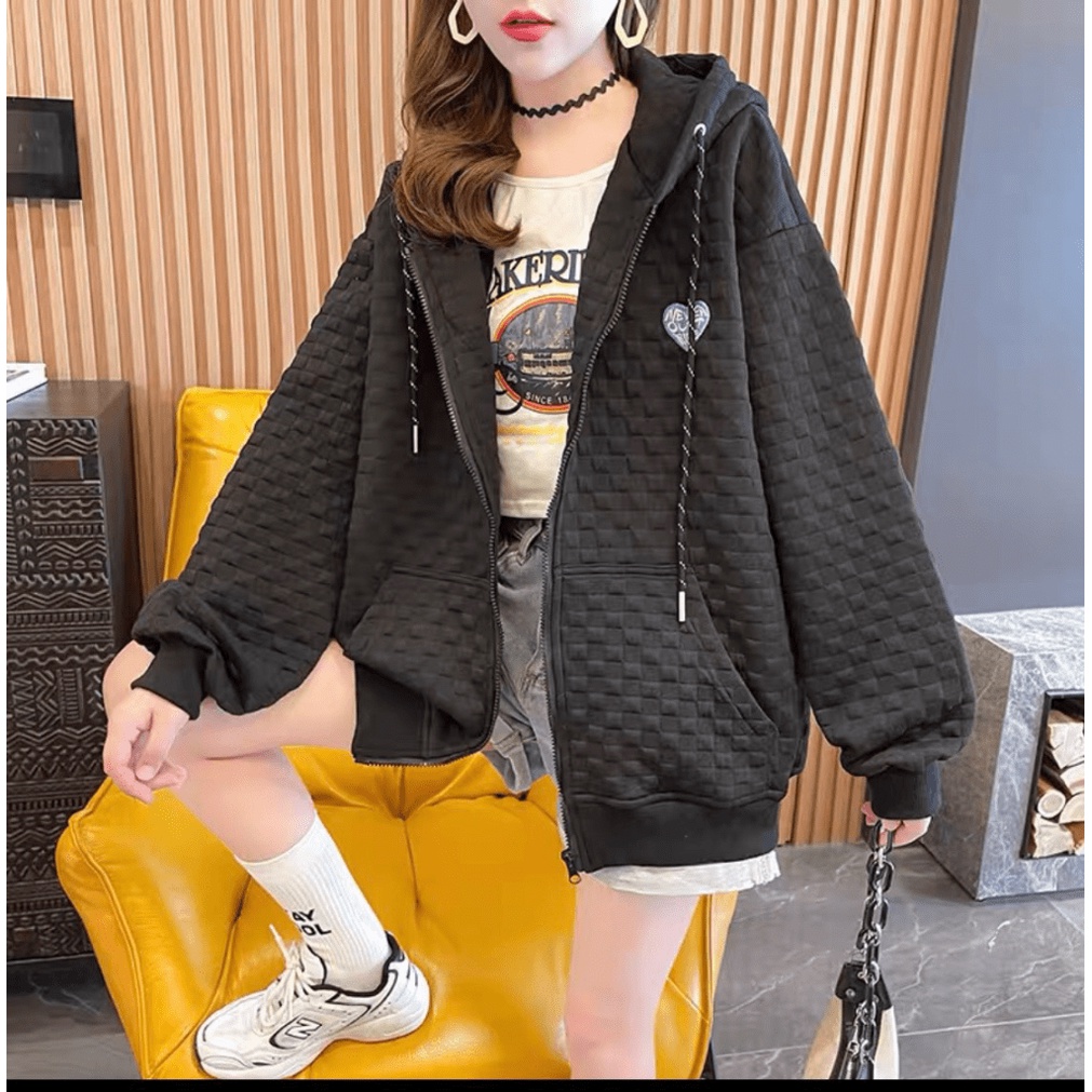 Áo Khoác Nữ Có Dây kéo Form Rộng Nỉ Bông Dày Dặn Ulzzang UT