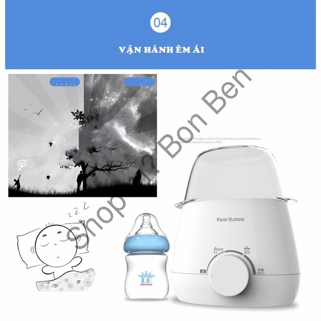- Máy hâm sữa đôi tiệt trùng 4 chức năng Real Bubee ( tặng bộ dụng cụ vệ sinh và gắp bình sữa )