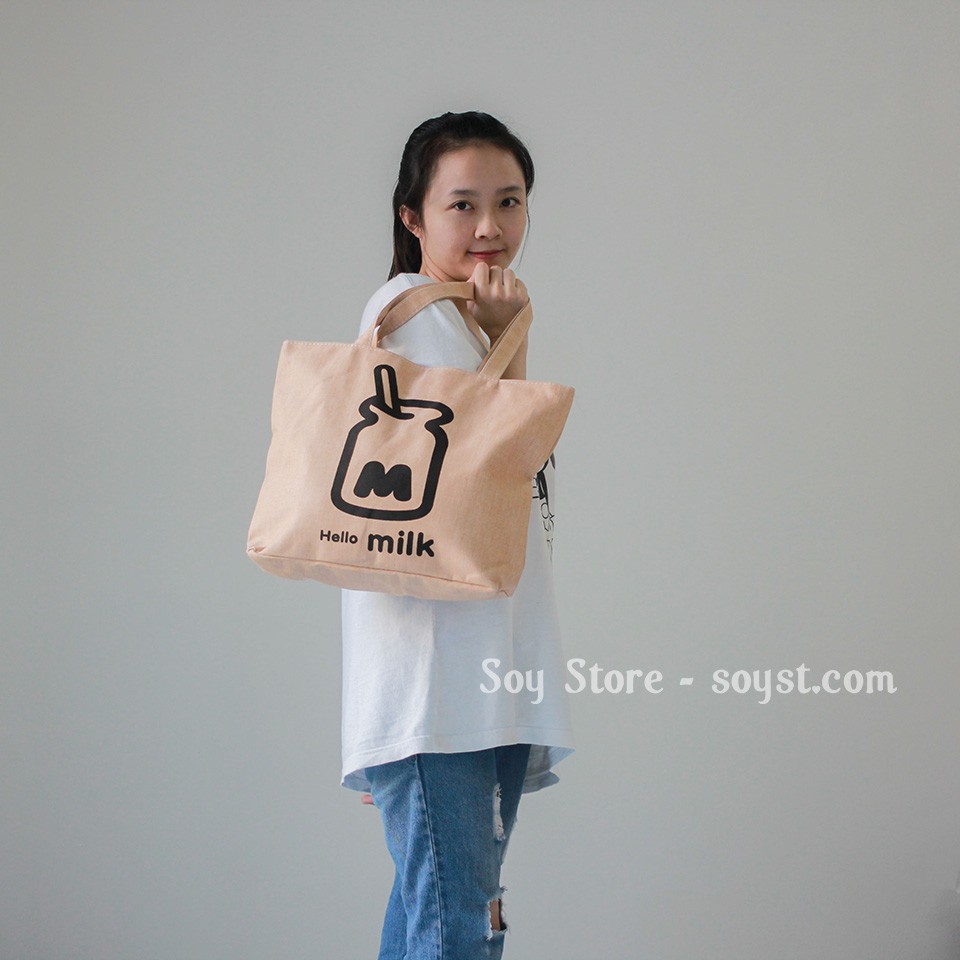 [SẴN] Túi tote đeo vai đi du lịch phong cách Hàn Quốc họa tiết bình sữa HB1021