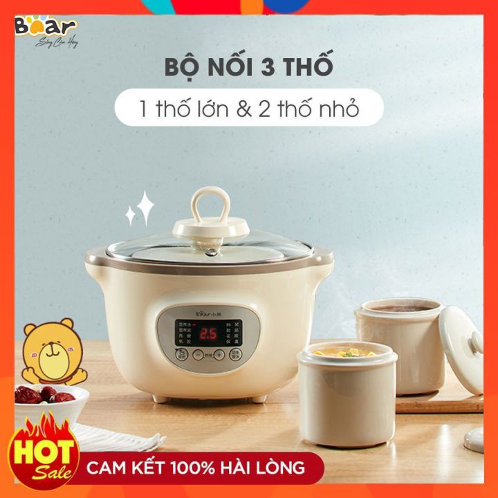 Nồi Nấu Cháo Chậm, Nồi Nấu Chậm 1,6L, Nồi Đa Năng Kèm Lồng Hấp, Bảo Hành 18 Tháng