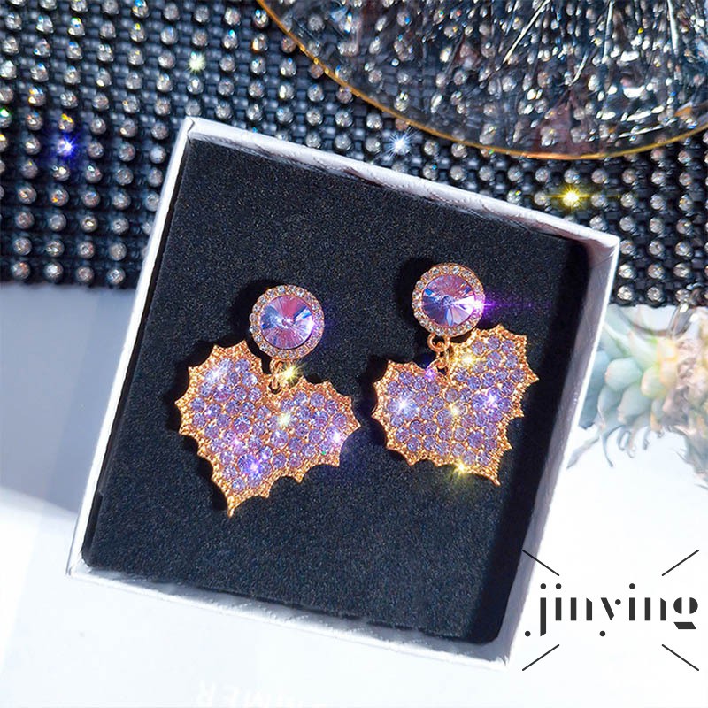 GETNOIVAS Khuyên tai trái tim đính đá pha lê tím phong cách thanh lịch dành cho nữ