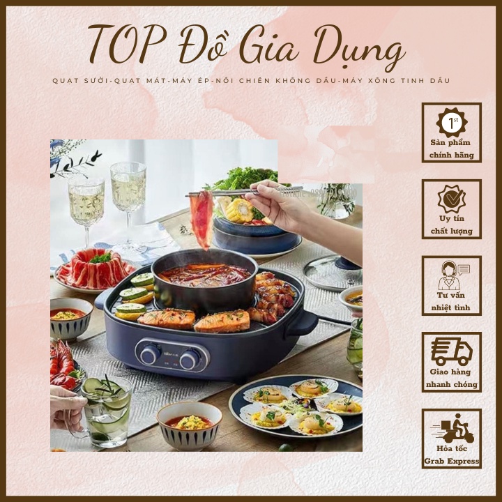 Bếp lẩu nướng đa năng 2in1 tháo rời BEAR DKL-B17C1 công suất 1700W - Bảo hành 12 tháng
