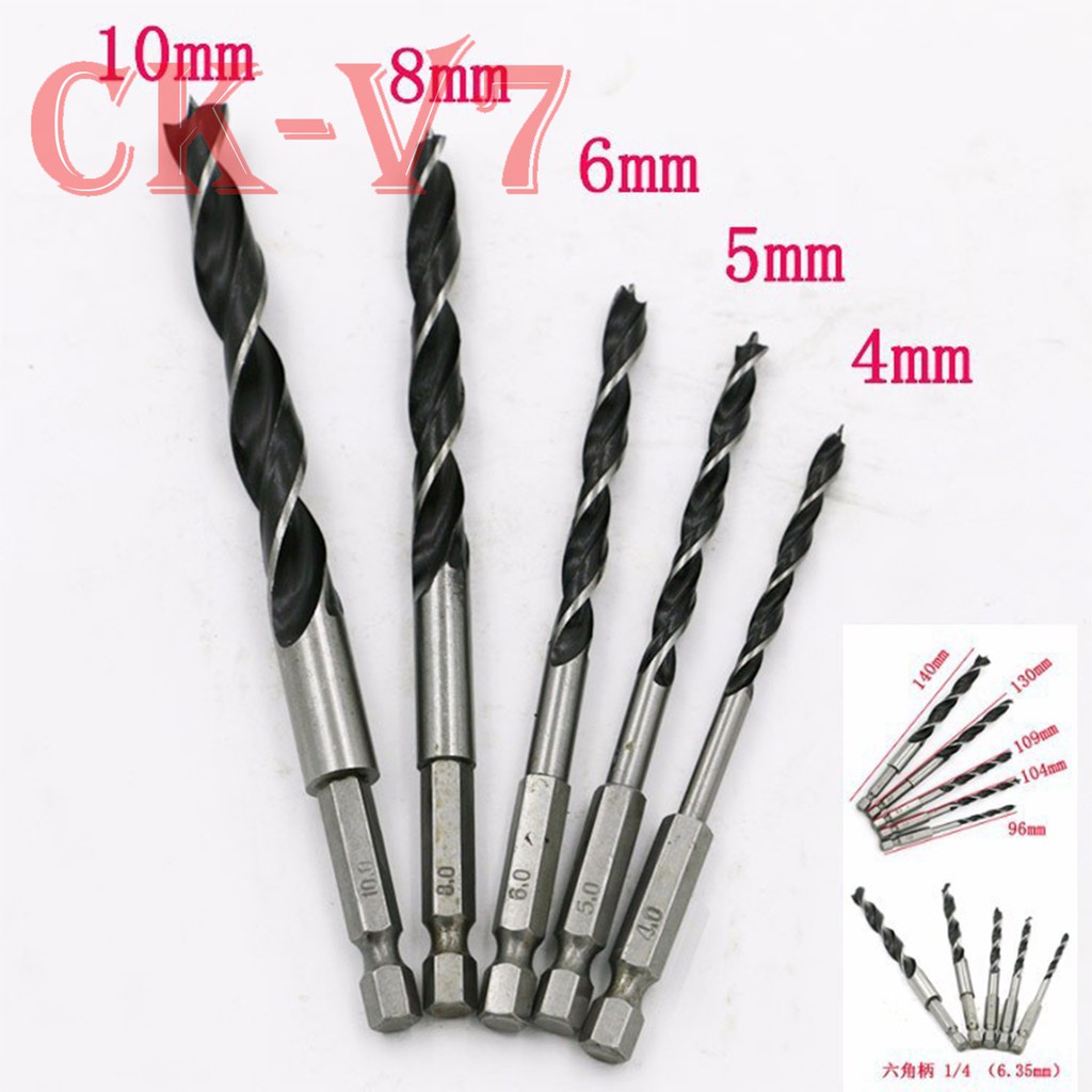 Mũi Khoan Gỗ Có Đầu Cố Định Tâm Chuôi Lục Giác (5 Món)