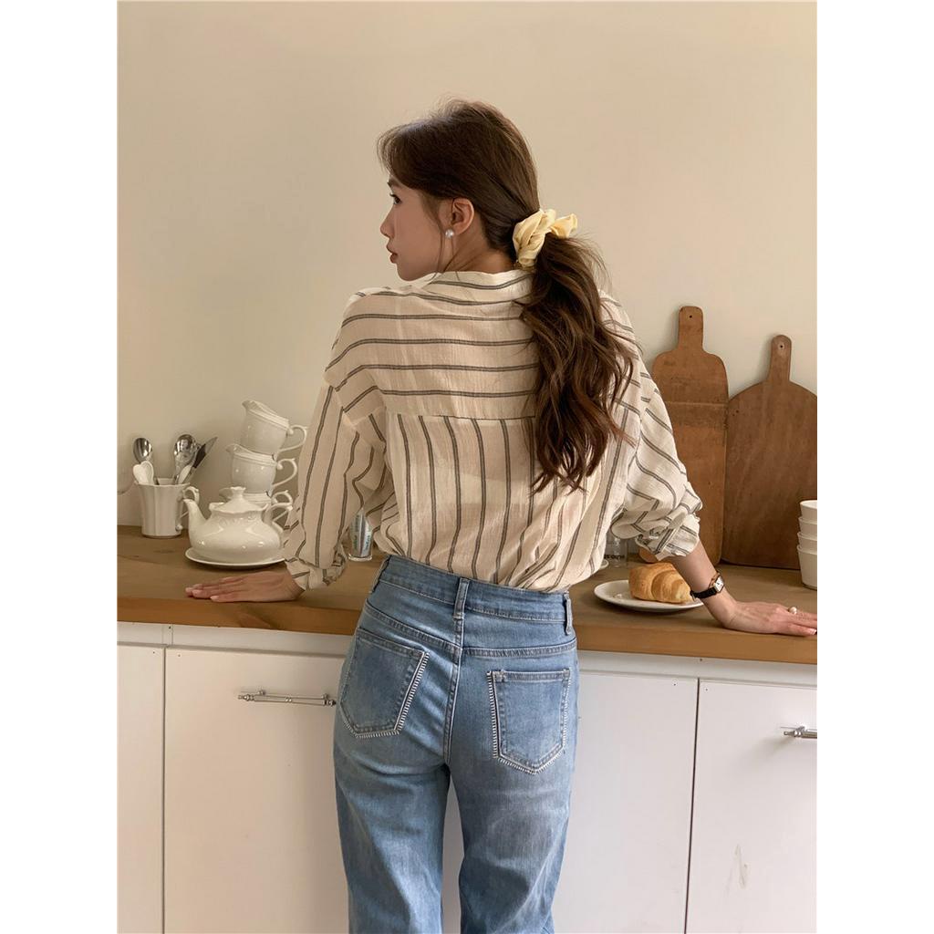 Áo Sơ Mi Chống Nắng Mỏng Thoải Mái Họa Tiết Kẻ Sọc 2 Màu Tùy Chọn 63854