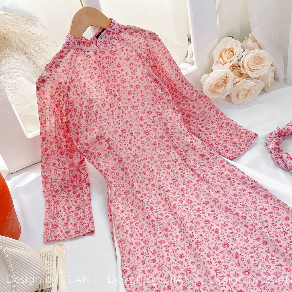 Áo dài cách tân hoa nhí thiết kế chính hãng GIIAN, tặng kèm váy hai dây - AD249