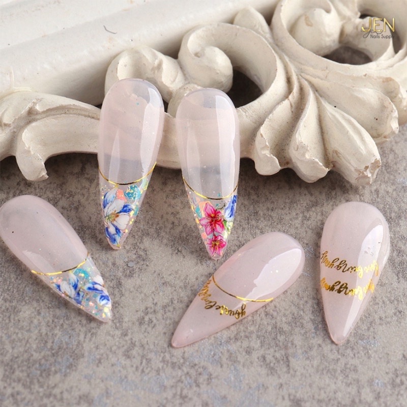 Sticker dán móng đường cong tròn line viền vàng-hình dán nail