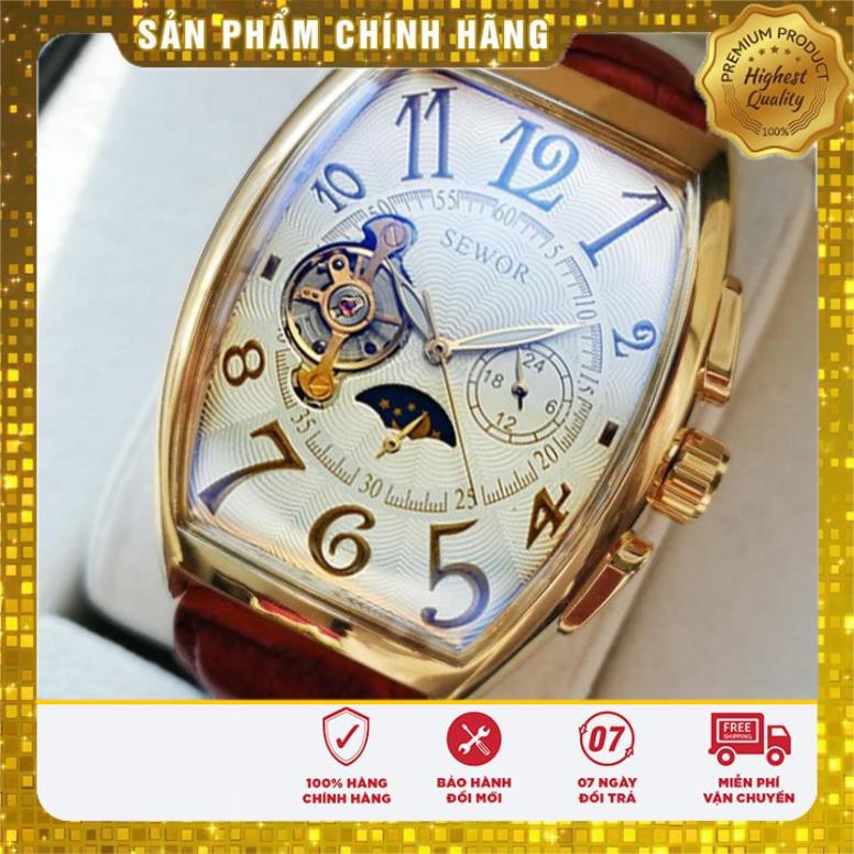 Đồng Hồ Cơ Nam Automatic Chính Hãng SEWOR Dây Da Mặt Vuông Sang Trọng Đẳng Cấp