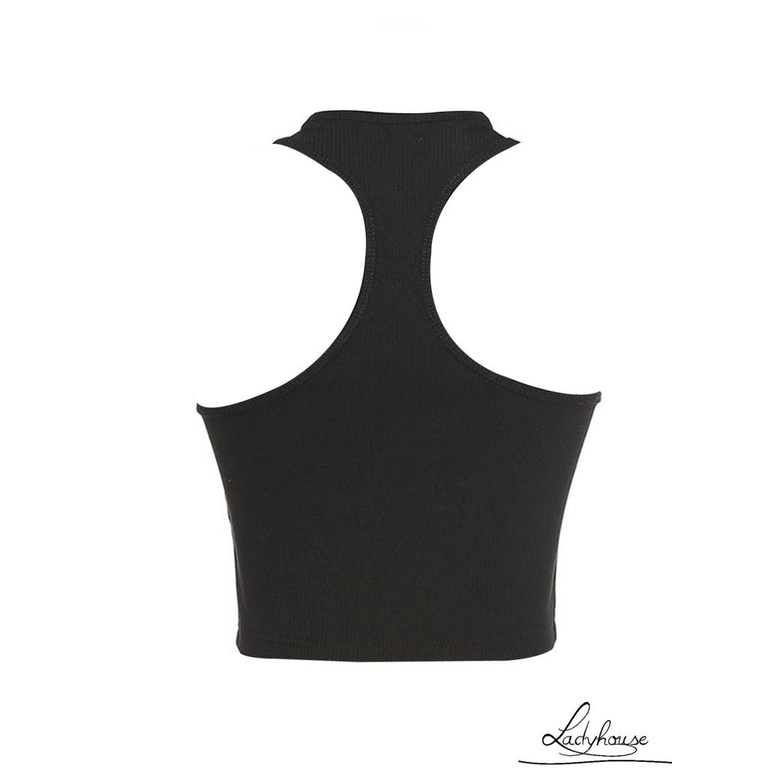 Áo Croptop Sát Nách Cổ Tròn In Chữ Thời Trang Cho Nữ