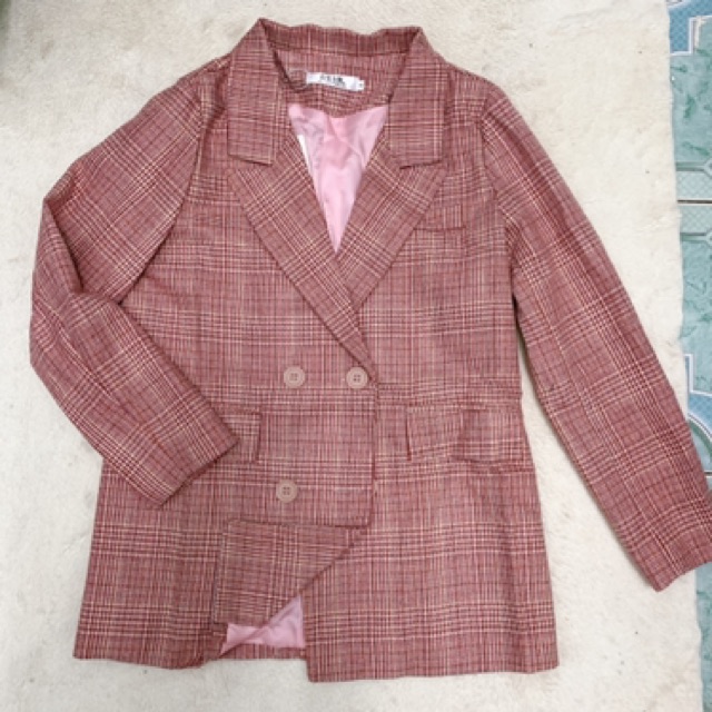 Ảnh thật/Order: Áo khoác Blazer kẻ Hồng cúc trắng Korea | BigBuy360 - bigbuy360.vn