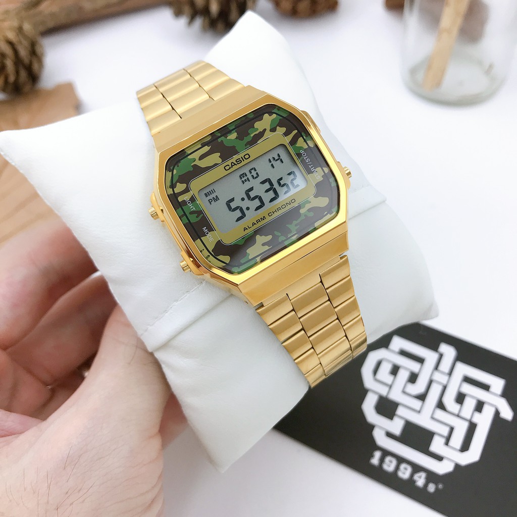 Đồng hồ nam Casio A168 Camouflage A168WEC-1EF / A168WEGC-3 dây thép không gỉ, chống nước 50m, size 36mm, hàng chính hãng