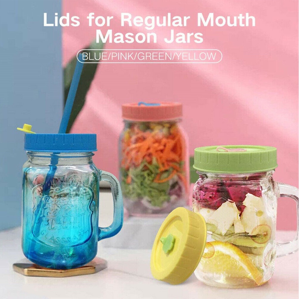 Bộ 1/4 Nắp Đậy Bằng Nhựa Chống Rò Rỉ Có Lỗ Ống Hút Đựng Thực Phẩm/Nước Ngọt Dễ Thương