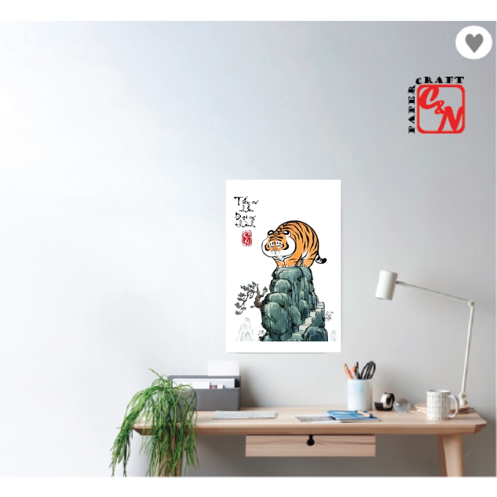 Poster siêu dễ thương|Poster hổ béo trên đỉnh núi|Poster dán tường