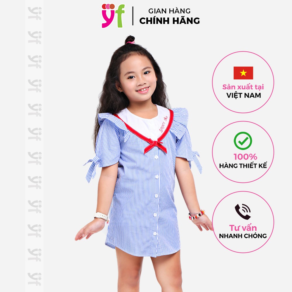 Đầm suông bé gái phối bèo YF , sọc đỏ & xanh nhẹ nhàng 9DX545