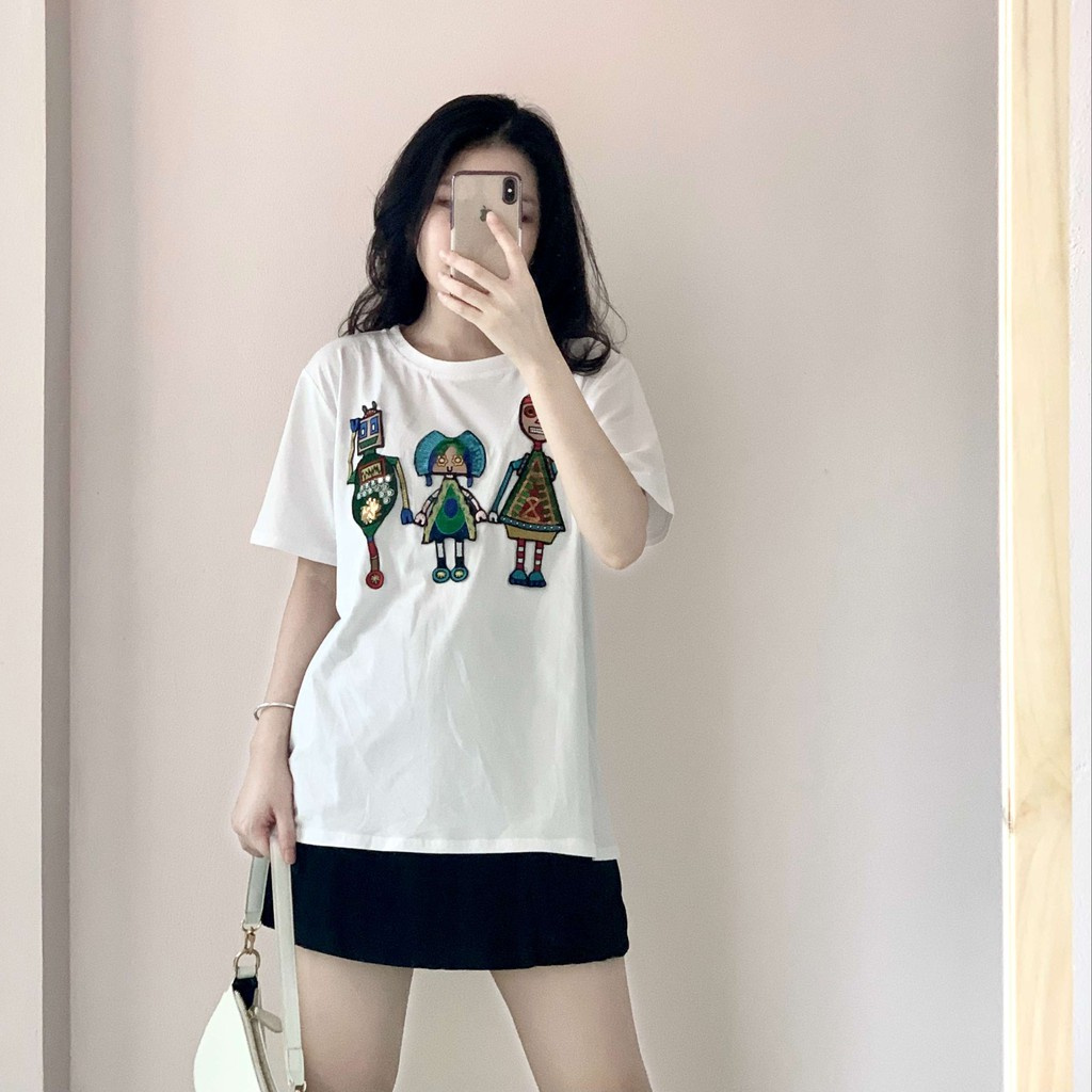 [Ảnh + Video thật] Áo thun nữ GUCCI chất Cotton thêu - Áo phông cổ tròn, hàng nhập Quảng Châu cao cấp - Freesize