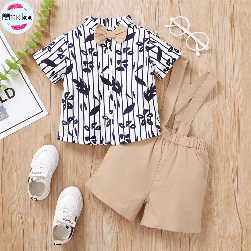 Set áo sơ mi tay ngắn kèm quần yếm MIKRDOO phong cách retro dành cho bé trai