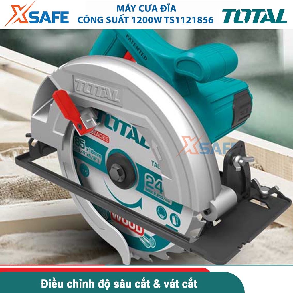 Máy cưa gỗ cầm tay TOTAL công suất 1200-2200W, đường kính lưỡi cưa 185mm, khả năng cắt góc cắt 45 độ và 90 độ - xsafe