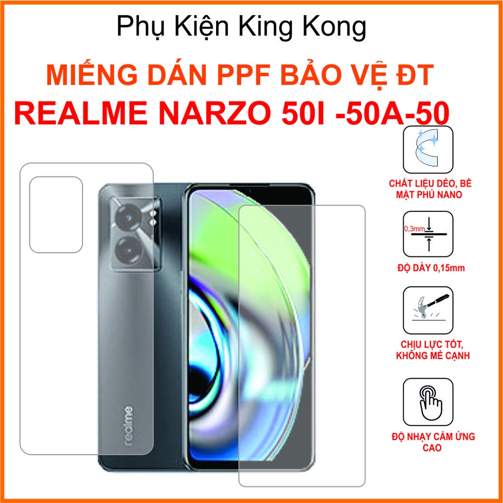 Miếng dán PPF Realme narzo 50 / 50i /50A Miếng dán full viền chống bám vân tay