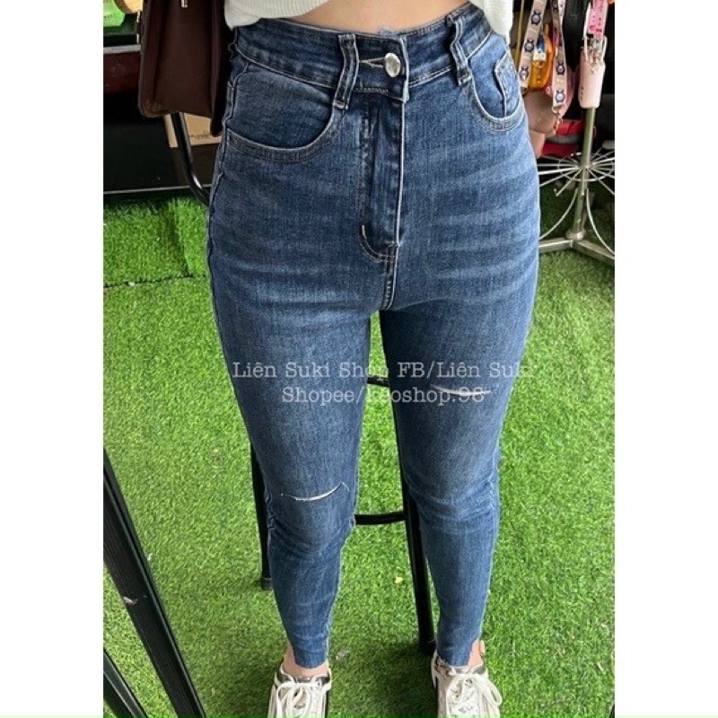 QUẦN BÒ SKINNY CẠP CAO RÁCH GỐI GEN BỤNG( Hàng có sẵn)