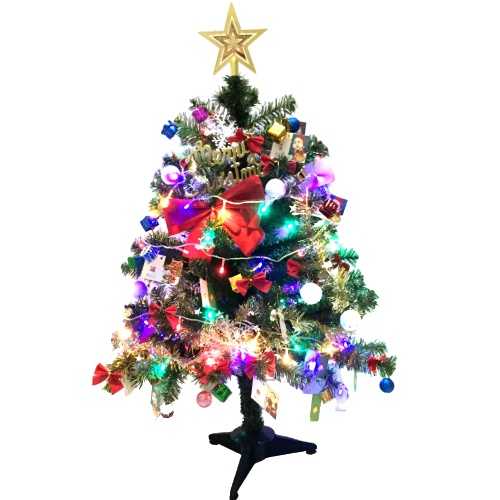 Cây thông noel cao 90cm đầu tròn lá xanh tán dày xum xuê kèm phụ kiện