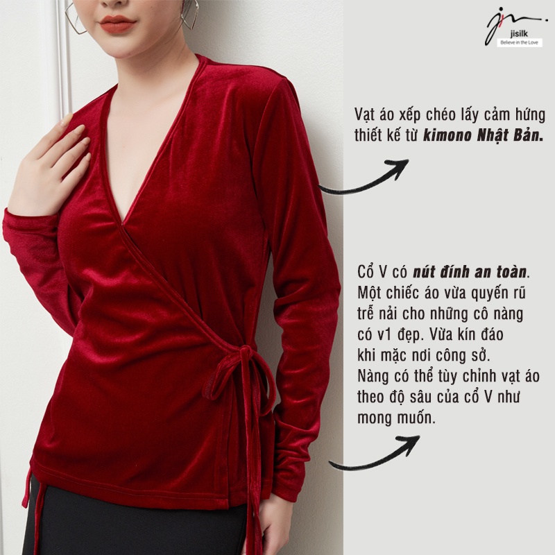 Áo kiểu nữ đẹp jisilk sexy, áo body nữ dài tay nhung cao cấp kimono màu đen N.AK2-02