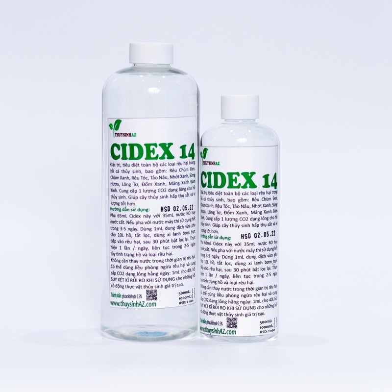 Dung dịch phòng trị rêu hại Cidex 14 nguyên chất - glutaraldehyde 2.6% (Chai 500ml )