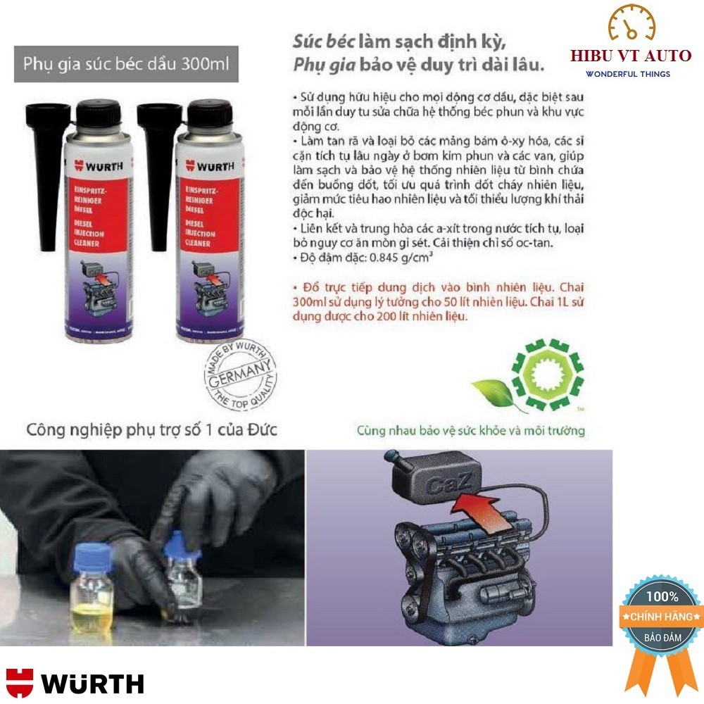 Súc Béc Dầu Wurth Diesel Injection Cleaner 300ml 5861011300 Làm sạch mảng bám và ngăn ngừa ô xy hóa béc phun