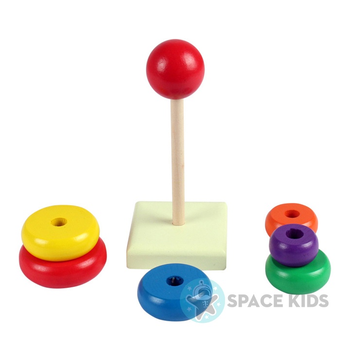 Đồ chơi gỗ cho bé Space Kids 👶 Xếp Tháp gỗ thả khối cầu vồng nhiều màu cho bé