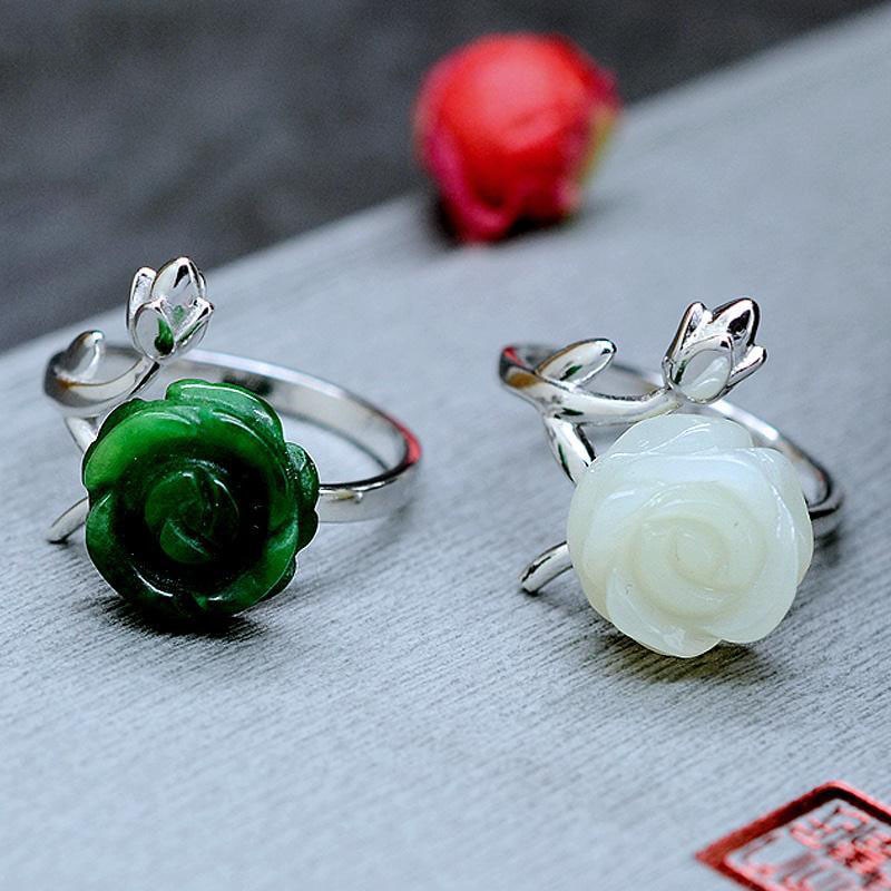PANAOBEN ♥ sterling silver 925 rings for women vintage cute rings men Korean Fashion Accessories couple ring Korean Fashion Fake Gemstone Flower Shaped Metal Ring