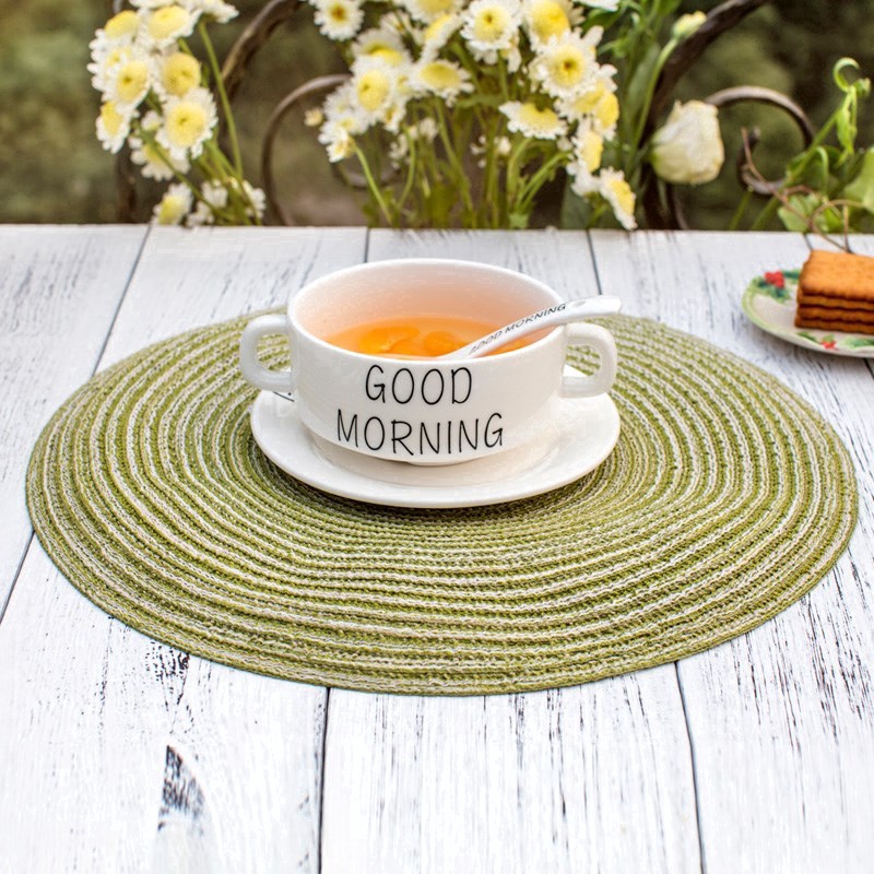 Miếng lót ly hình tròn chất liệu vải lanh cách nhiệt trang trí nhà cửa