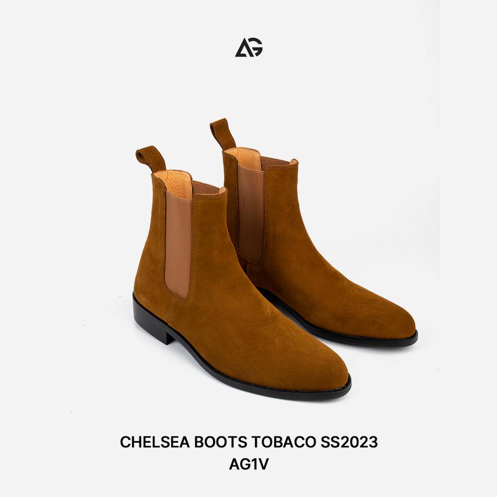 Giày Chelsea boots nam da lộn nâu, da bò cao cấp nhập khẩu handmade August shoes AG1V  chính hãng bảo hành 12 thá