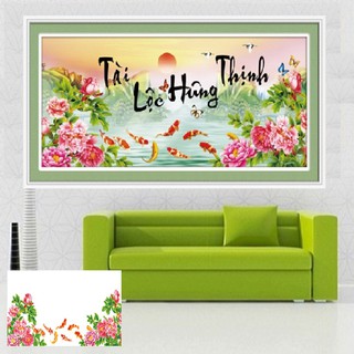 93*44cm tranh thêu tài lộc hưng thịnh tranh thêu chữ thập lv3238