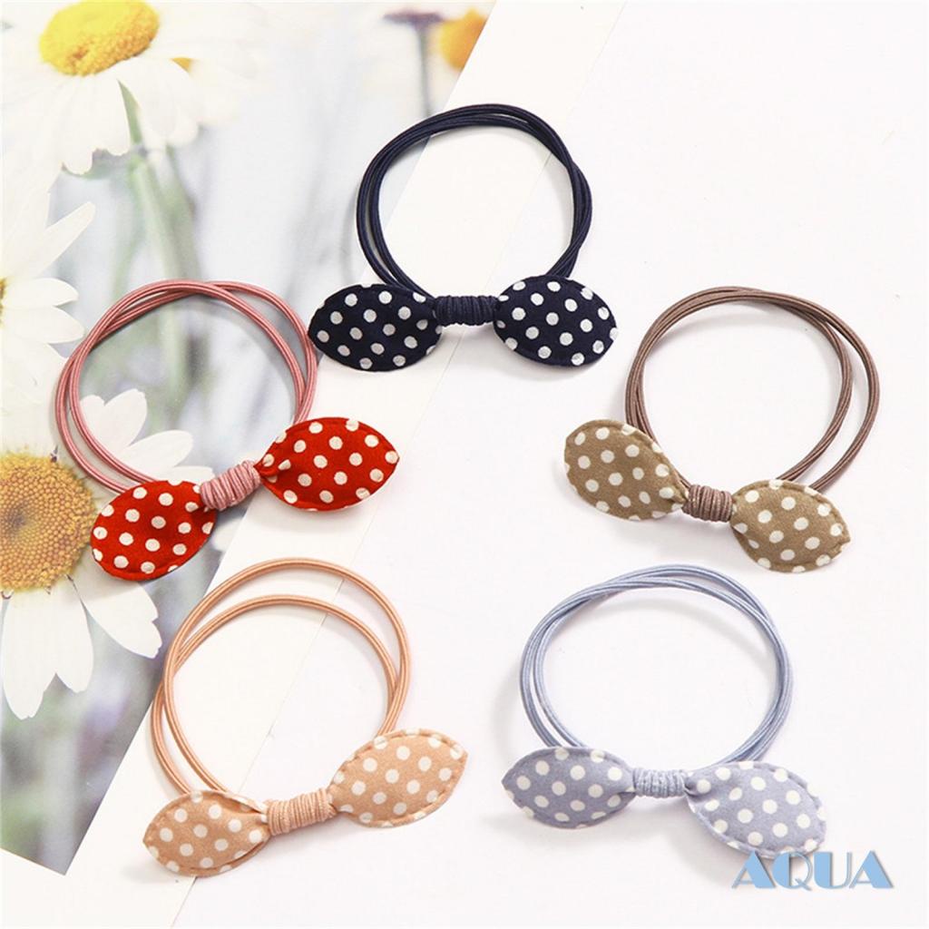 Dây Cột Tóc Thắt Nơ In Họa Tiết Chấm Bi Dễ Thương Cho Bé Gái