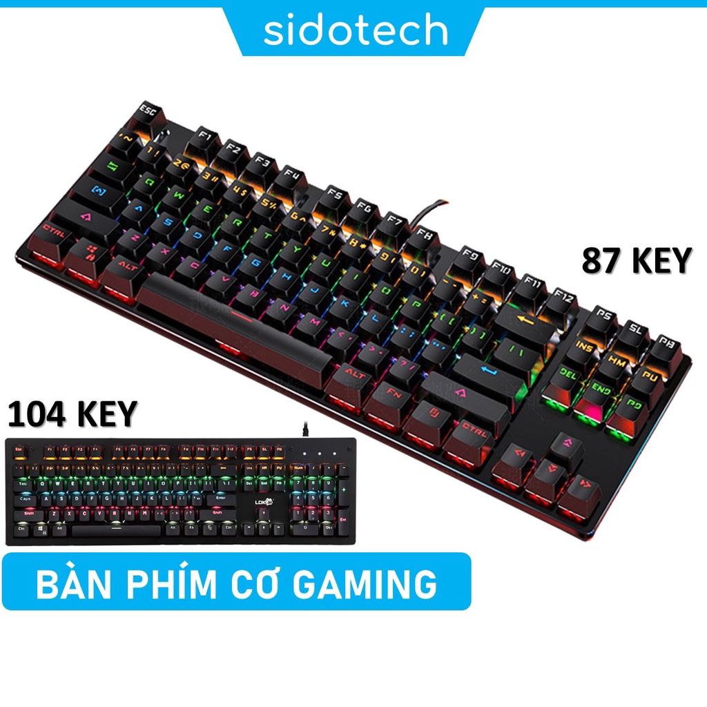 Bàn phím cơ gaming TKL 87 / 104 key mini SIDOTECH LDK G2000 Blue Switch cảm giác bấm chơi game tốt có LED RGB 7 màu