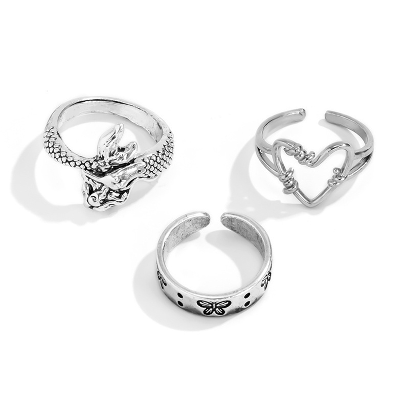 3 chiếc nhẫn hợp kim bạc 1.7-1 .8cm 1.7-1.8cm hình nàng tiên cá nhiều mẫu thời trang