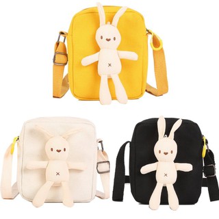 Túi đeo chéo Mini thời trang cho bé gái vải tote canvas hình thỏ bông xinh xắn - phuishop