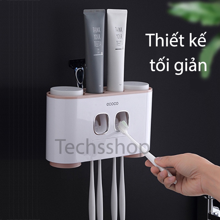 Kệ Nhả Kem Đôi Cao Cấp Để Bàn Chải Ecoco E1802 – kệ Nhà Tắm Để Đồ Đa Năng Dán Tường Tặng Kèm 4 Cốc