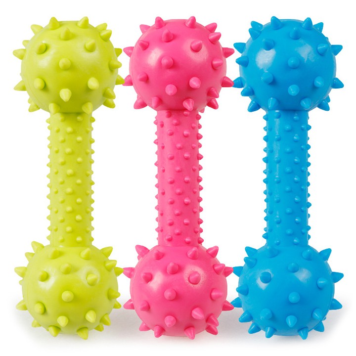 Đồ chơi cho chó hình quả tạ gai có chuông Kún Miu giúp sạch răng nhiều màu sắc