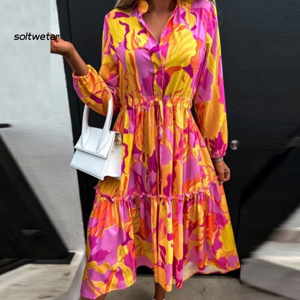 Đầm Tay Dài In Họa Tiết Mùa Hè Thoải Mái Cho Nữ