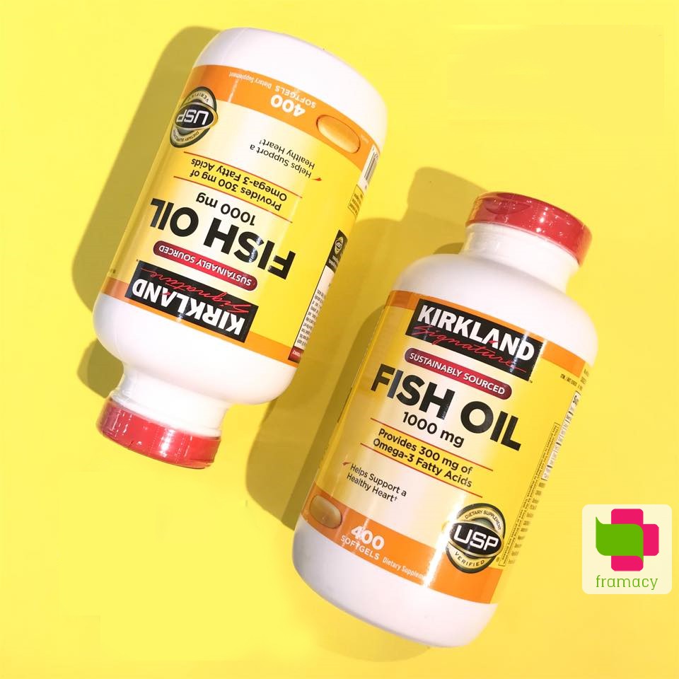 Dầu cá Kirkland Fish Oil 1000mg, Mỹ (400v) bổ sung omega 3 giúp ổn định huyết áp, tim mạch cho người lớn