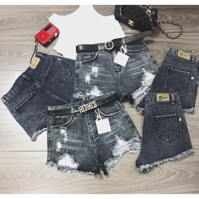 Quần short jean wax rách lưng cao