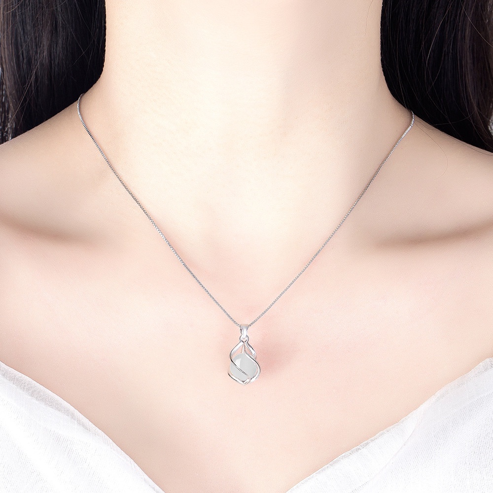 Dây chuyền mạ bạc mặt đính đá mã não ngọc mắt mèo tròn đeo trong cuộc sống hàng ngày cho nữ