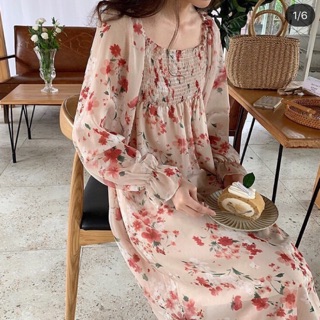 Set đầm hoa voan dáng dài nữ