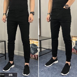Quần bò nam đen trơn form skinny basic